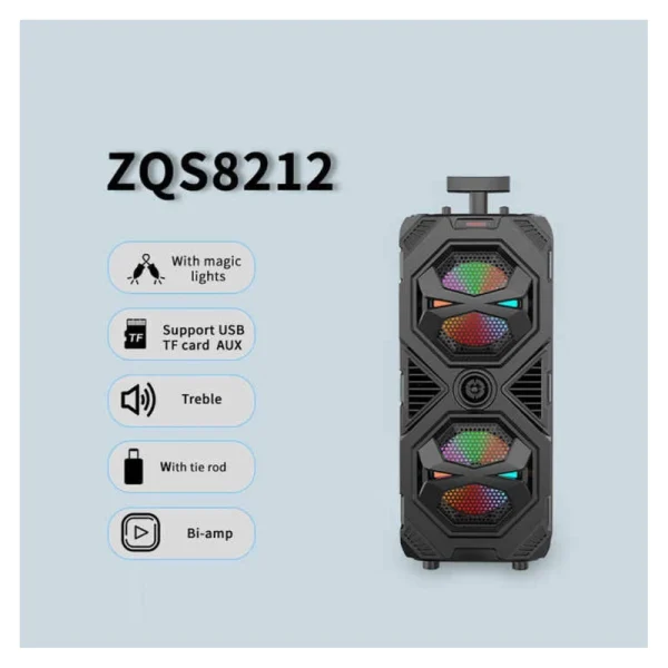 اسپیکر بلوتوثی چمدانی قابل حمل مدل ZQS-8212 - تصویر 3